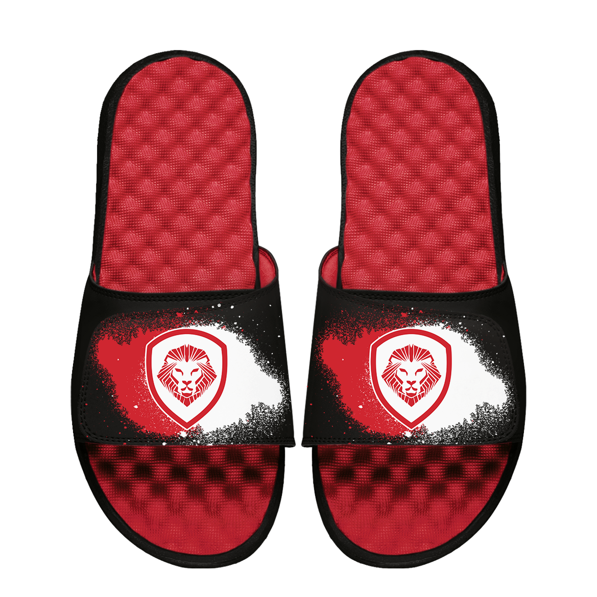 Future Looks Bright Black and Red Splash Print Comfort Slides