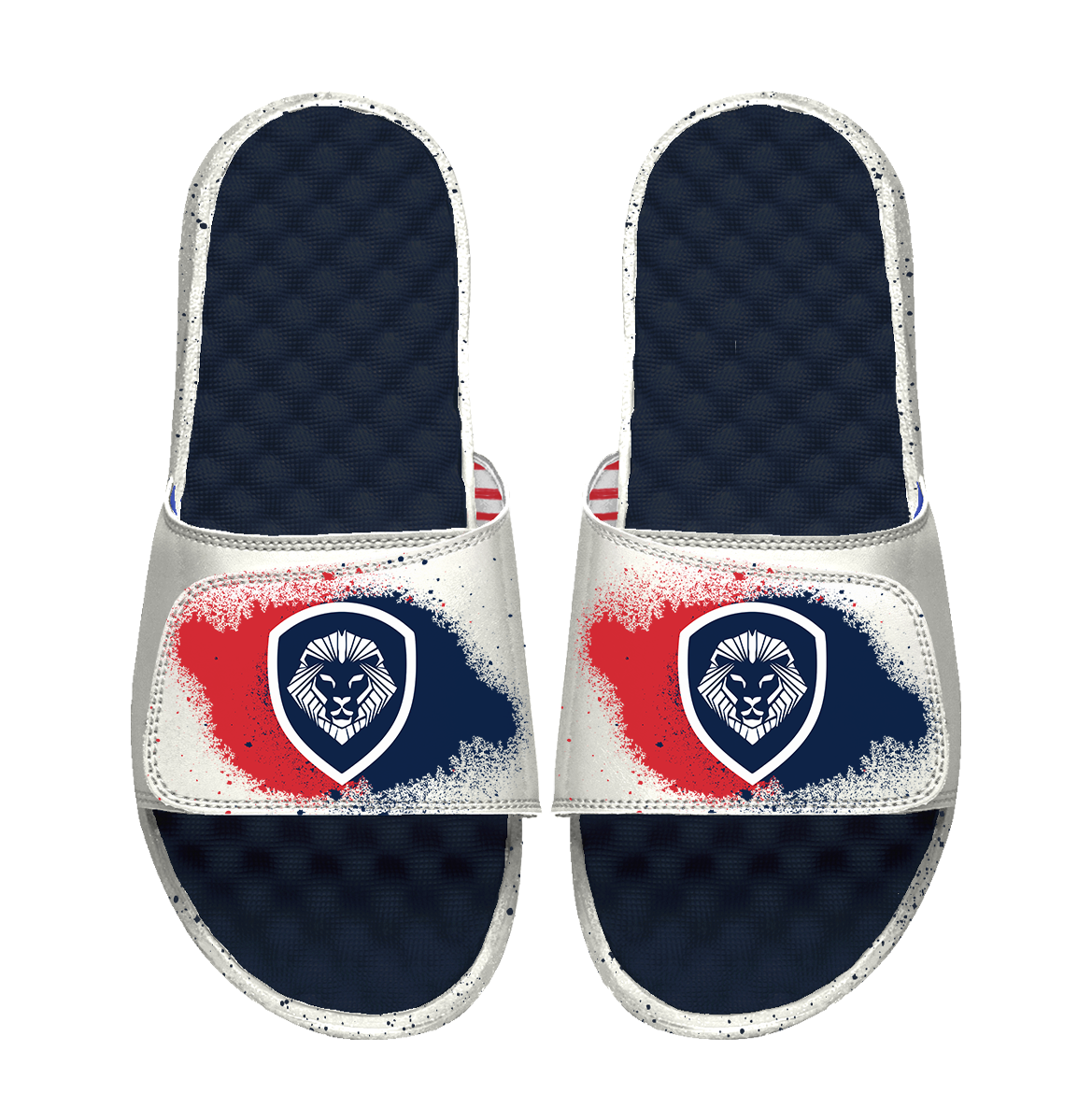 Future Looks Bright White and Navy Splash Print Comfort Slides