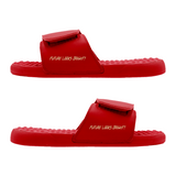 Future Looks Bright Sleek Lion Shield Red and Gold Comfort Slides