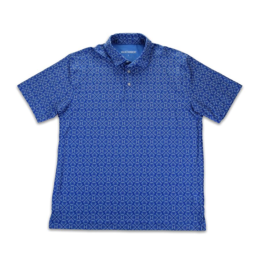 Lion Shield Royal Blue & Grey Pattern Print Short Sleeve Polo (Classic Fit)