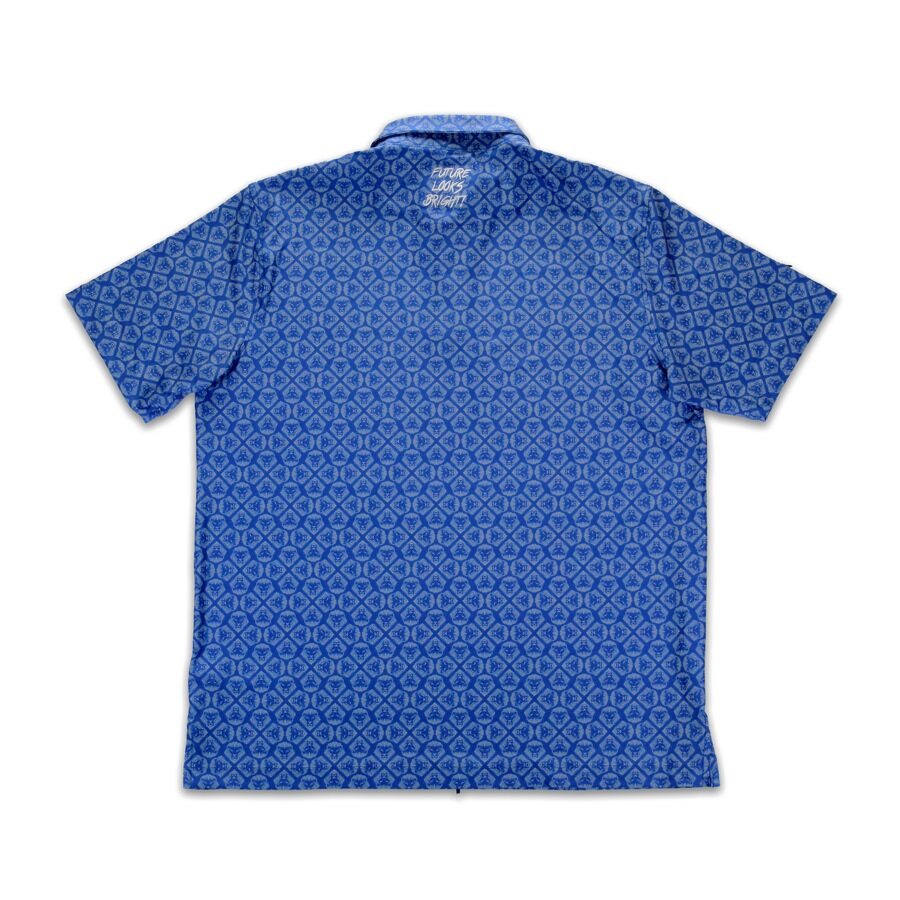 Lion Shield Royal Blue & Grey Pattern Print Short Sleeve Polo (Classic Fit)