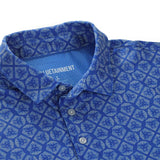 Lion Shield Royal Blue & Grey Pattern Print Short Sleeve Polo (Classic Fit)