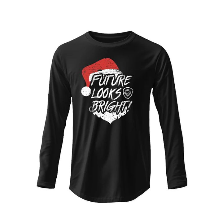 Future Looks Bright Merry Christmas Santa Hat Black Long Sleeve Shirt