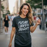 Future Looks Bright Premium Curved Hem Charcoal and White Short Sleeve T-Shirt